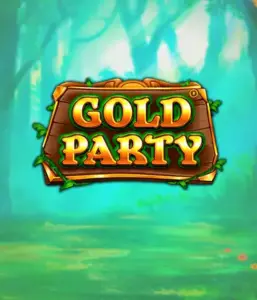 Скриншот слота Gold Party от Pragmatic Play, показывающий яркий и веселый мир ирландской тематики с золотыми монетами, веселыми лепреконами и радужными мотивами. На переднем плане виден игровой интерфейс с 5 барабанами и 3 рядами, окруженный зелеными полями и золотыми горшками, формирующими атмосферу праздника и волшебства.